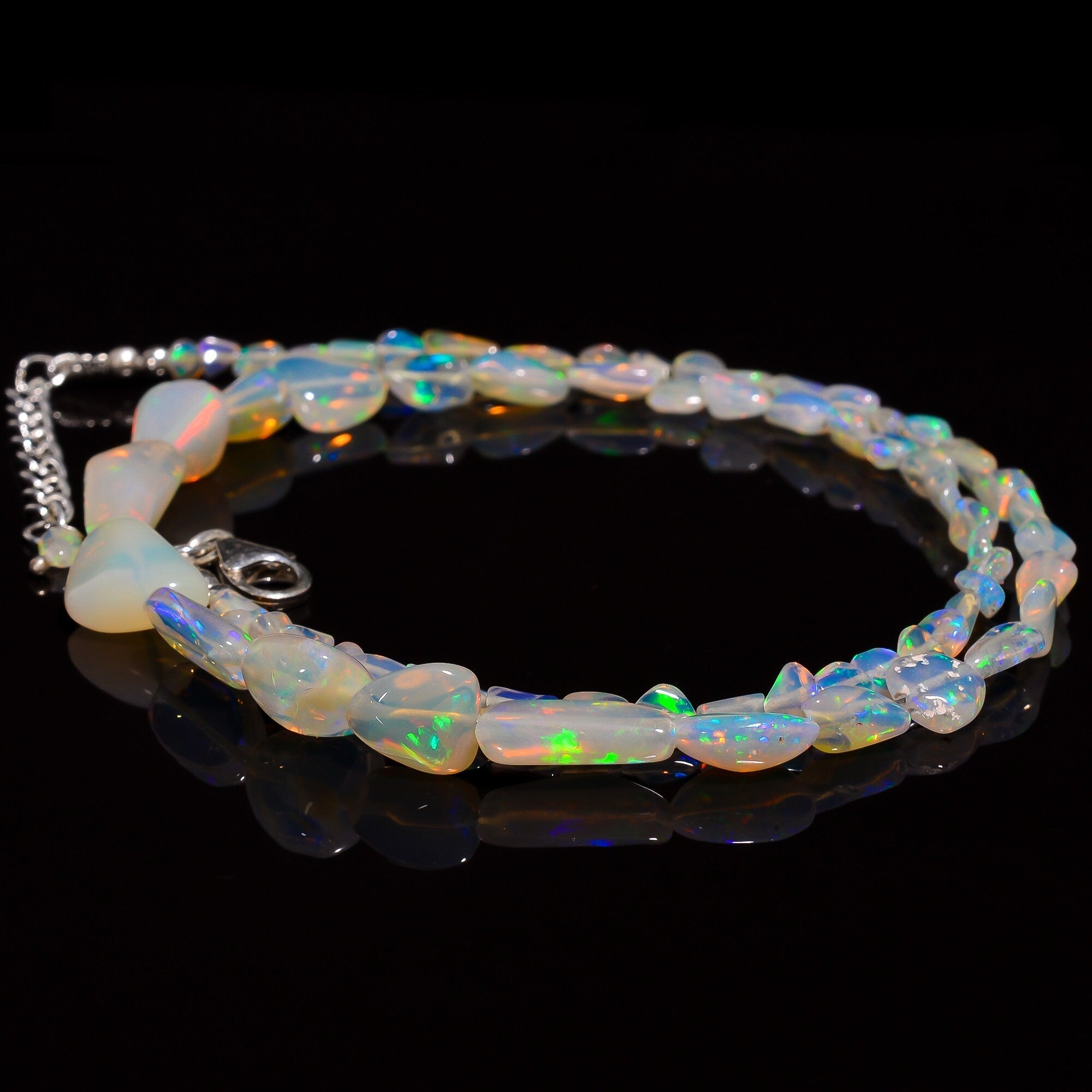 ethiopian opal smooth nuggets shape necklace 16inch 46 ct y 2064 ready to wear adjustable sterling silver lock necklace